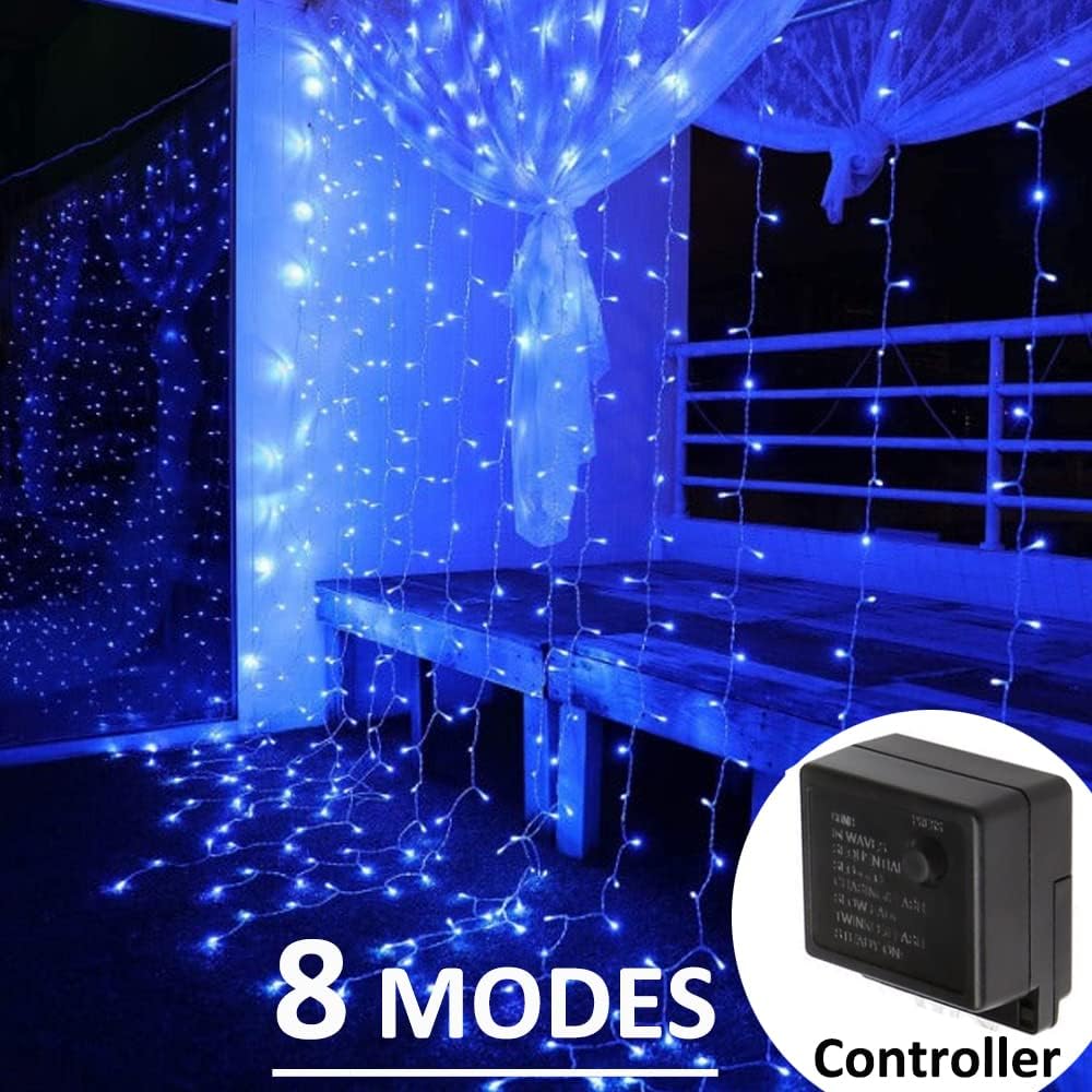 Solhice LED Curtain Lights Blue Outdoor 20ft x10ft, 600 LED Plug in Christmas Hanging String Lights Indoor, Twinkle Lights Backdrop for Backyard Wedding Bedroom Décor (Not Connectable)
