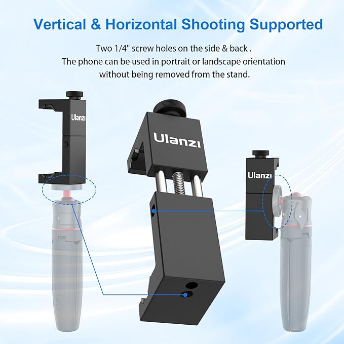ULANZI ST-02S Aluminum Phone Tripod Mount w Cold Shoe Mount, Support Vertical - Image 2