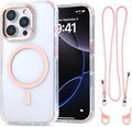 for iPhone 16 Pro Case with 62.99 inch Lanyard, Classic Clear&Pink Magnetic by QATYYY