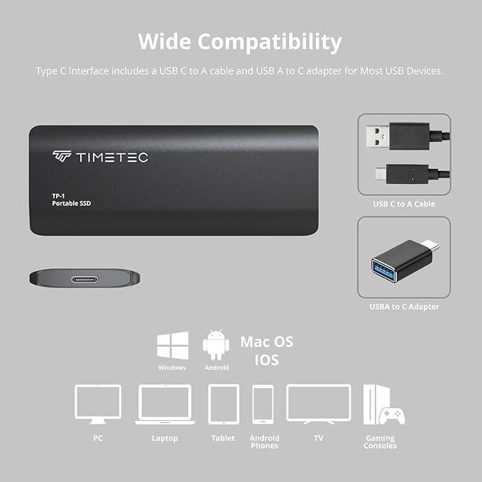 Timetec 512GB Portable External SSD USB3.2 Gen2 Type C Up to 550MB/s - Image 4