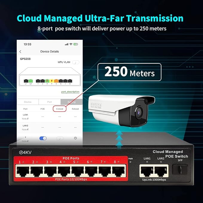 STEAMEMO 8-Port Managed PoE Switch, Easy Smart Managed, Plug and Play, Support - Image 7