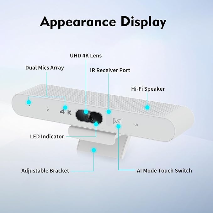 TOALLIN 4K Webcam with Microphone and Speaker, All-in-One Video Conferencing - Image 7