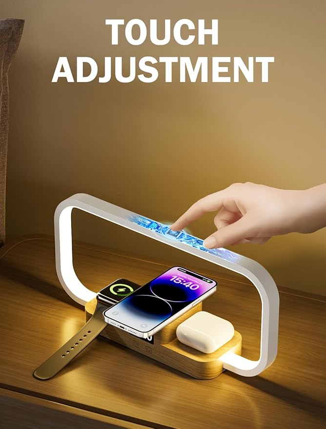 LED Bedside Lamp with Wireless Charger, 3 in 1 Touch Control Bedside Lamp - Image 7