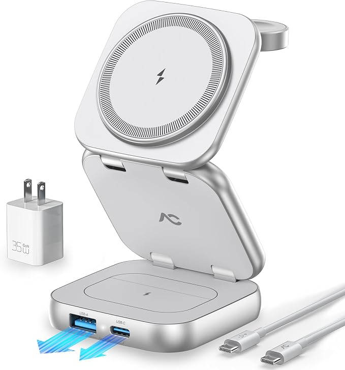 5-in-1 Wireless Charger for MagSafe, AC ISLAND Portable Travel Charging Station by ACISLANDDirect