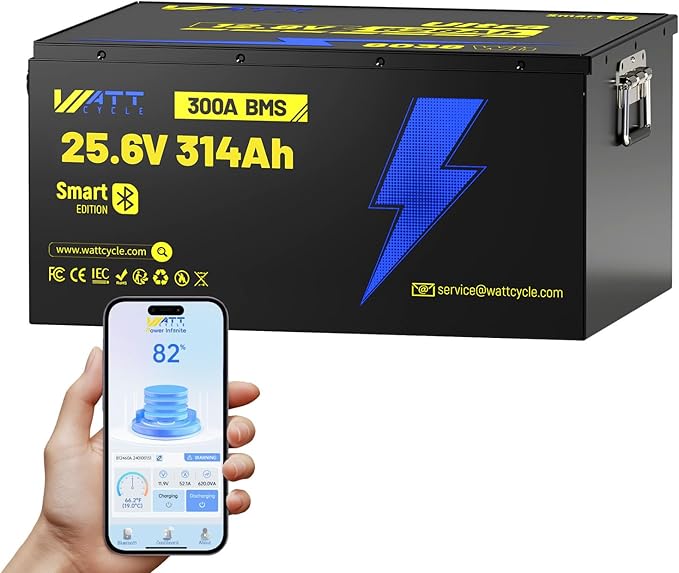 24V 314AH LiFePO4 Lithium Battery, Built-in Bluetooth 5.0 & 300A BMS, Upgrade by Wattcycle