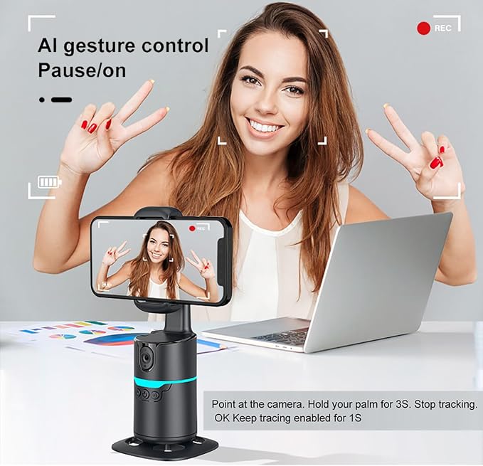 Auto Face Tracking Phone Holder, No App Required, 360° Rotation Phone Camera - Image 2