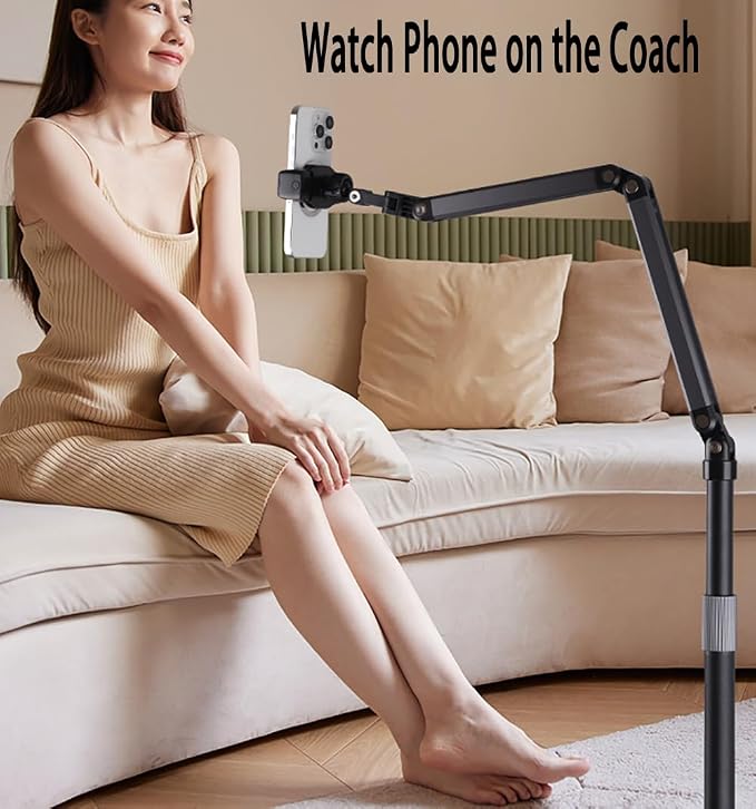 Phone Floor Stand for Recording Cell Phone Holder for Bed, Adjustable Tall Stand - Image 6