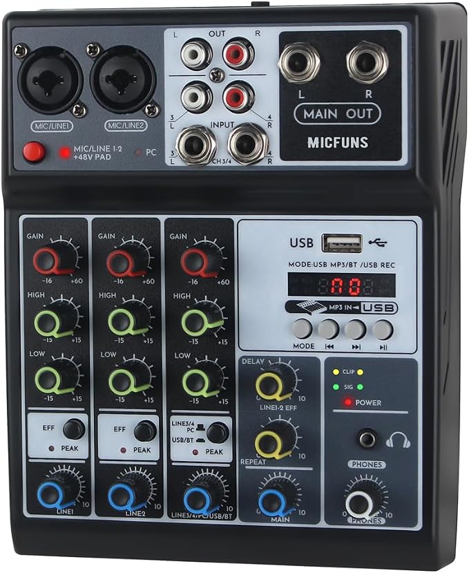 Mini audio audio mixers DJ mixer Sound Board Console System, 4 Channel 48V by micfuns