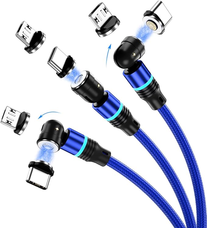 Magnetic Charging Cable 540° Rotation 3A Fast Charging Data Sync 3 in 1 - Image 2