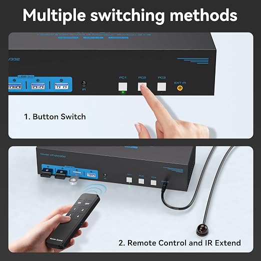 4K144Hz HDMI + 2 Displayport KVM Switch 3 Monitors 3 Computers 8K USB 3.0 KVM - Image 4