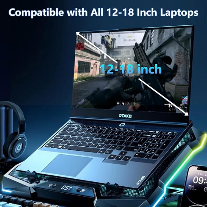 G-STORY Gaming Laptop Cooling Pad, RGB Lights Laptop Cooler - Image 4