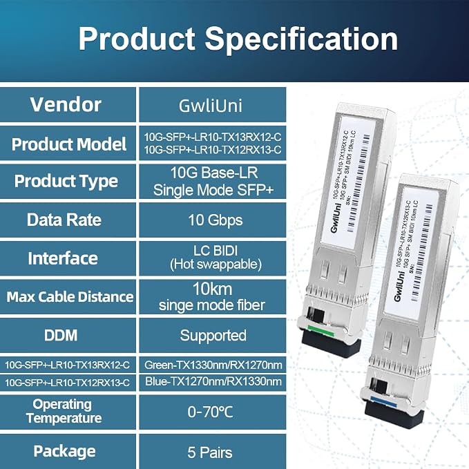 5 Pairs 10G BIDI SFP+ Single Mode Fiber Module Network Transceiver, LR SM - Image 7