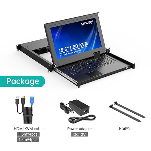 MT-VIKI 8 Port KVM Console HDMI, 1U Rack Mount KVM Console w/15.6'' LCD Monitor - Image 4