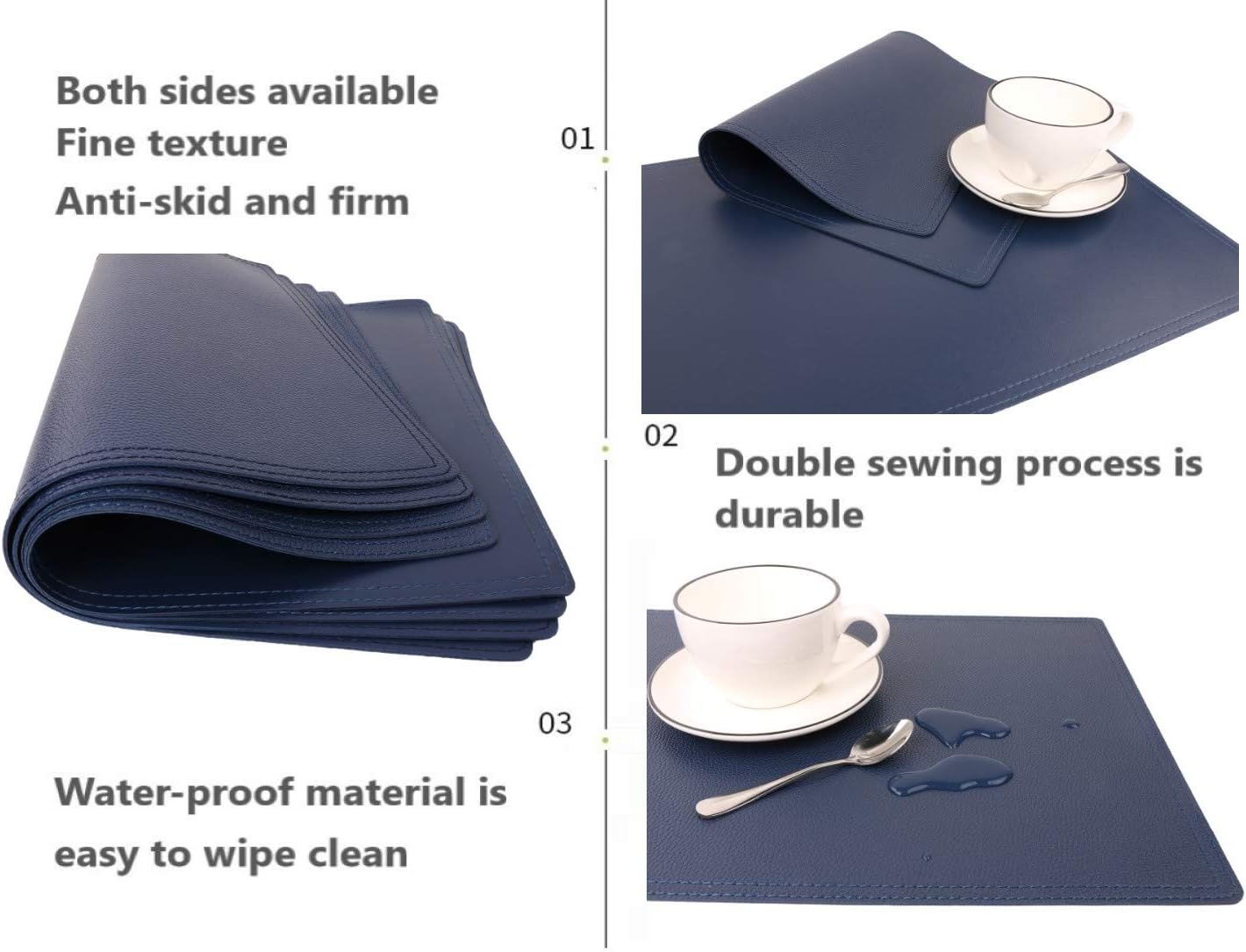 Jovono Set of 8 Faux Leather Placemats, PU Table Mats, Waterproof, Stain Resistant, Heat Resistant, Non-Slip Easy to Clean for Kitchen, Dining, Conference Tables