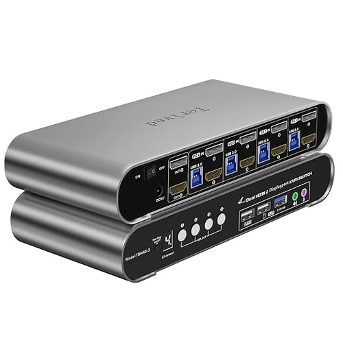 4 Computers 2 Monitors Automatic KVM Switch, HDMI 4k@60Hz + DP 8K 30Hz 4K@144Hz by Terived