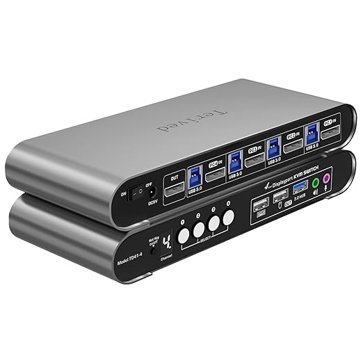 4 Computers 1 DP Monitor Automatic KVM Switch 4K@144Hz 8K30Hz by Terived