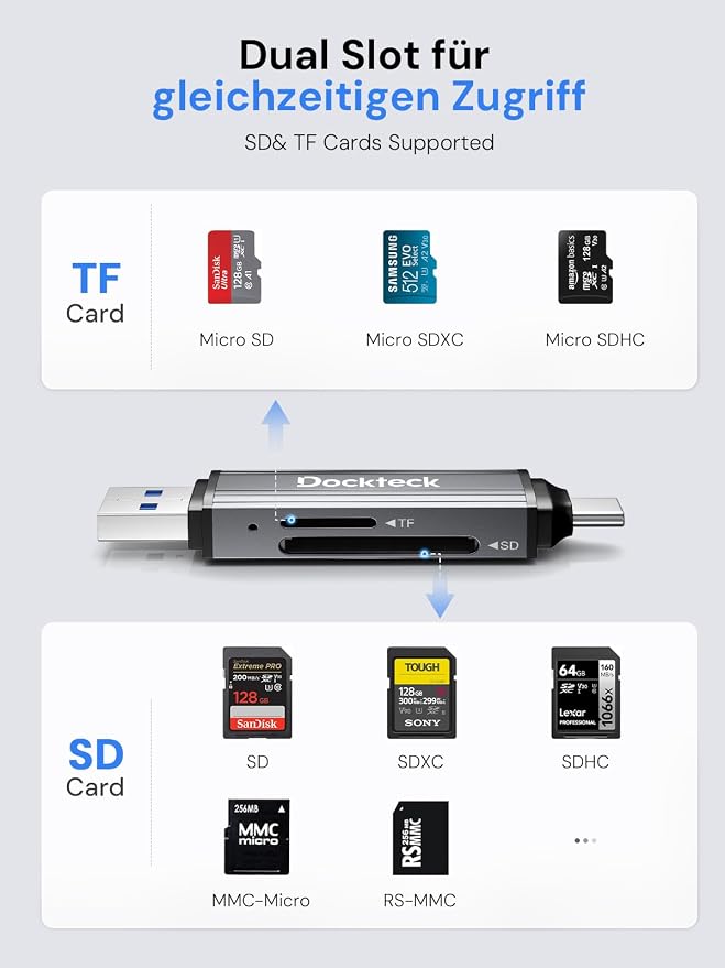 SD Card Reader, Dockteck USB 3.0 Card Reader to Micro SD Card Adapter to SD TF - Image 4
