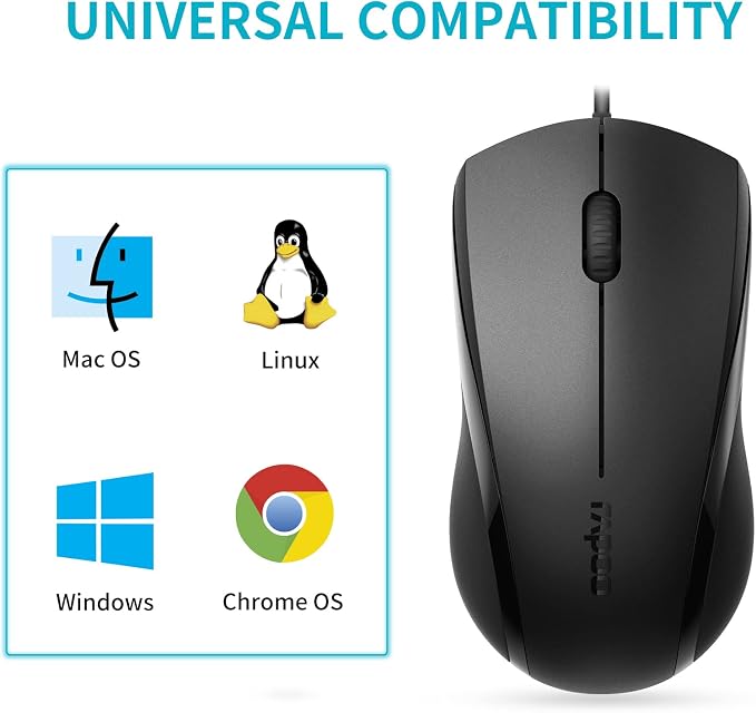 Rapoo Silent Wired Mouse, 1000 DPI 5ft Cord Quiet Button Optical Computer Mouse - Image 4