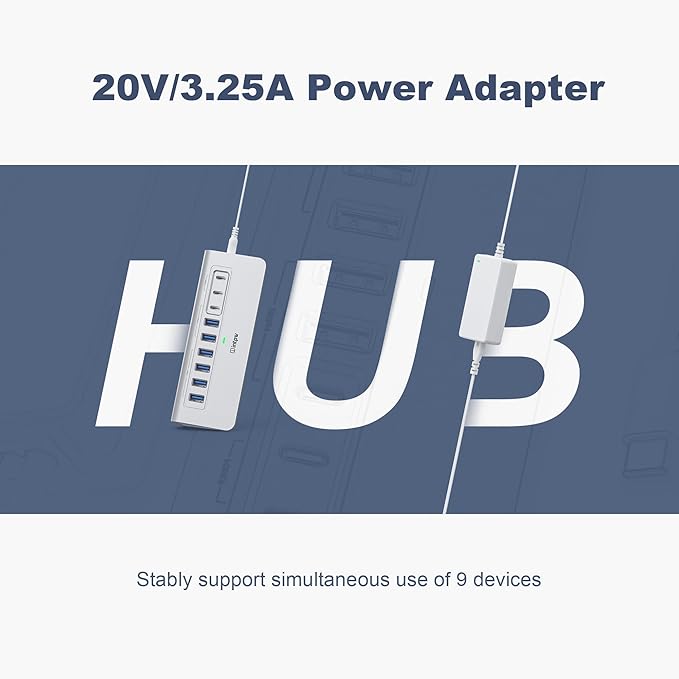 Powered USB Hub 10Gbps, intpw YH6AC 9-Port USB 3.2 /USB C Hub - Image 8