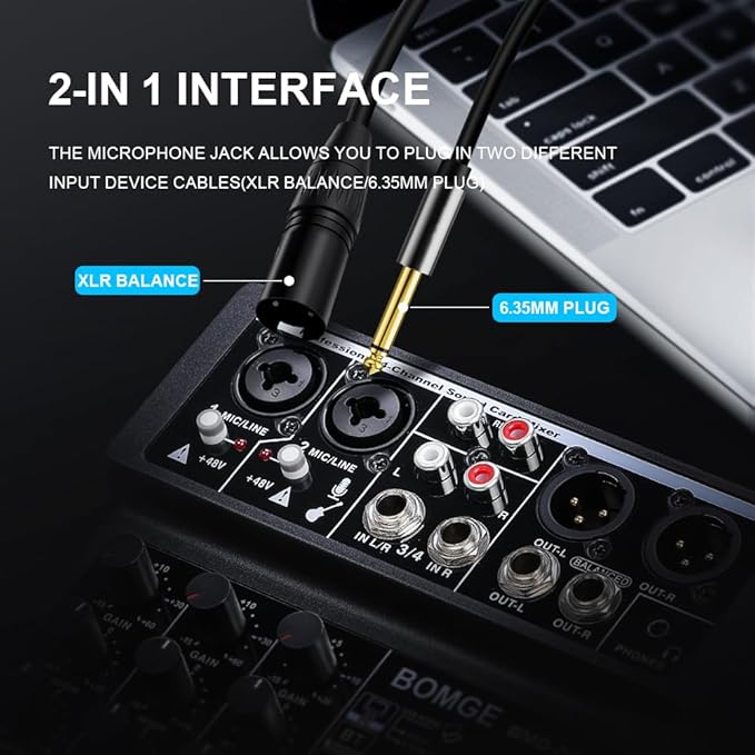 BOMGE 4 Channel mini DJ Audio Sound Mixer Interface - Image 4