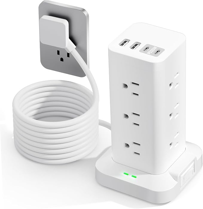 Surge Protector Power Strip, 6FT Flat Plug Extension Cord by Thoolor