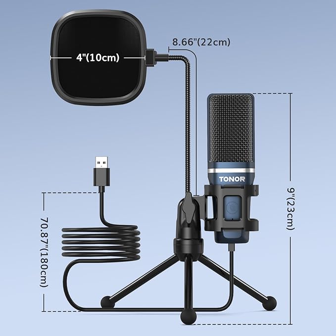 TONOR TC-777 Podcast Microphone, USB Computer Microphone, Cardioid Condenser PC - Image 8