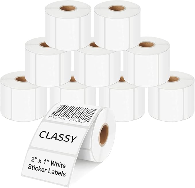 CLASSY 2" x 1" Direct Thermal Labels, 13000 Self-Adhesive Barcode Labels by CLASSY