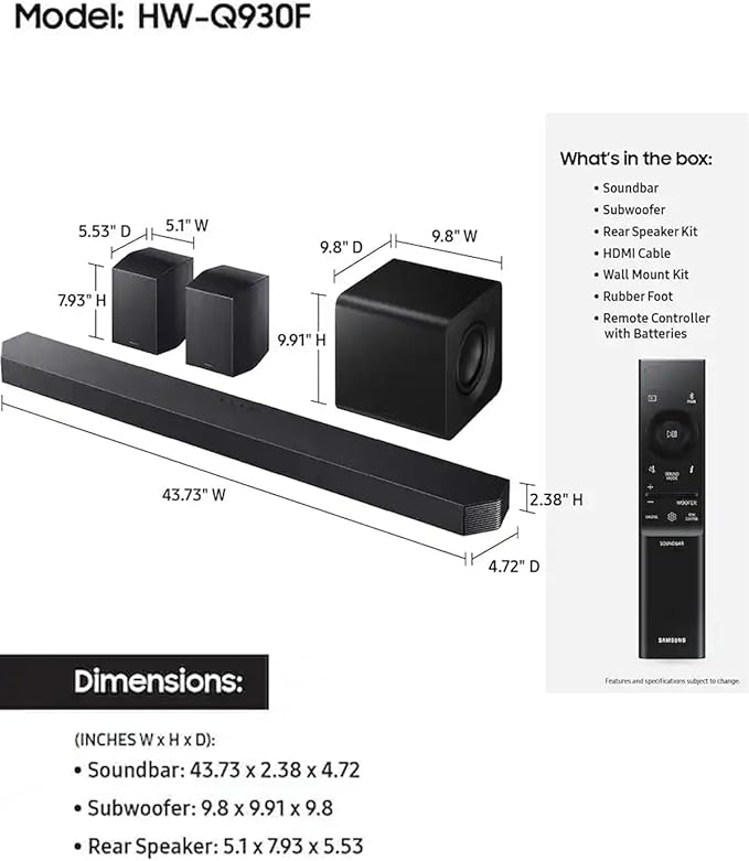 Samsung HW-Q930F Q-Series 9.1.4ch Soundbar w/Wireless Subwoofer & Rear Speakers - Image 2