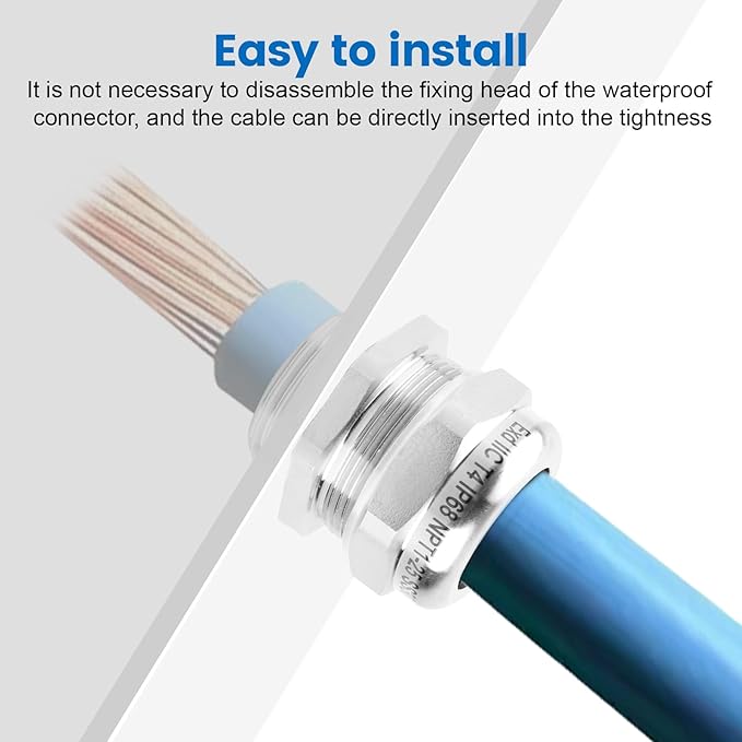 2 Pcs 3/4" NPT Stainless Steel Waterproof Cable Gland, IP68 Waterproof - Image 6