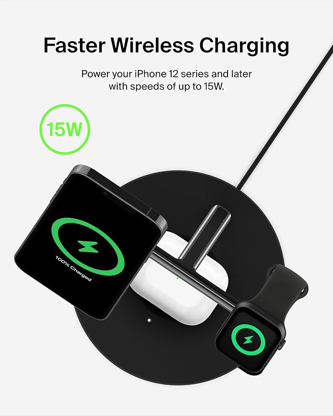 Belkin MagSafe Charger, 3-in-1 Wireless Charging Stand, 2ND GEN, 33% Faster - Image 3