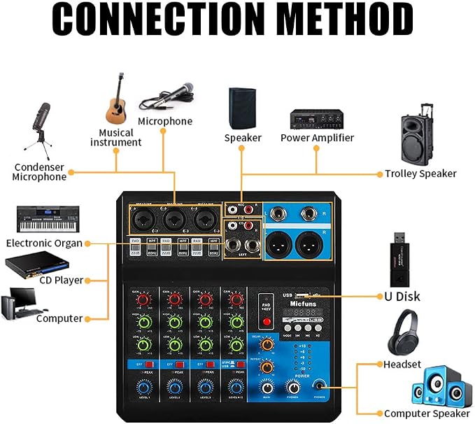 Mini audio DJ mixer Sound Board Console System, 5 Channel 48V Phantom Power - Image 7