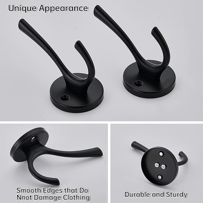 4 Packs Black Coat Hooks, Decorative Double Prong Metal Closet Hooks - Image 4