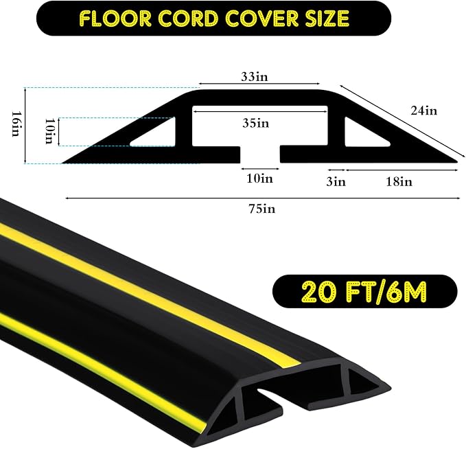 Pangda 20 FT Floor Cable Cover Heavy Duty Cord Cover Protector Power Cable - Image 2