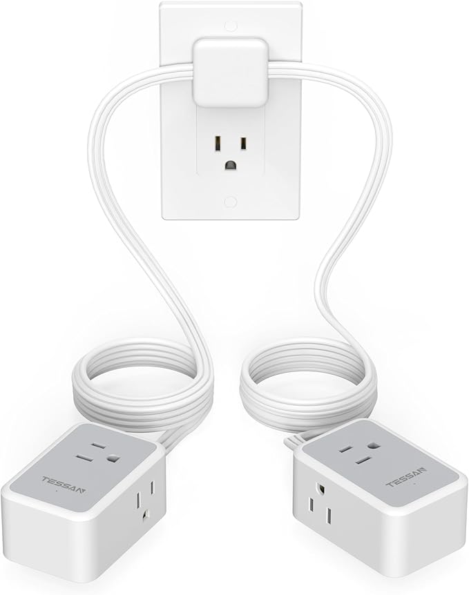 TESSAN Twin Extension Cord 12 FT, Double Ended Flat Plug Surge Protector Power by TESSAN
