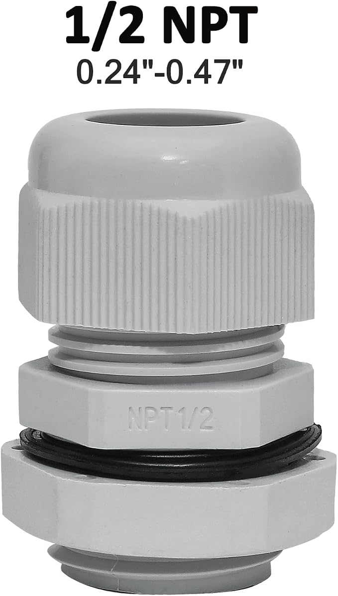 20 Pcs 1/2" NPT Nylon Cable Glands, IP68 Waterproof Adjustable Cord Grip Cable - Image 2