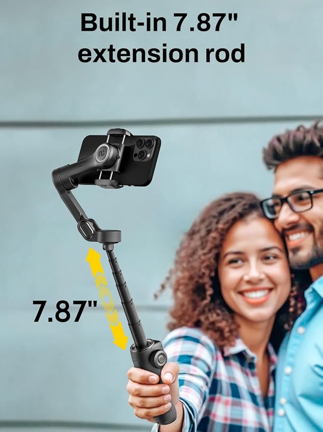 3-Axis Gimbal Stabilizer for iPhone, Smartphone Gimbal w/7.8" Extension Rod - Image 3