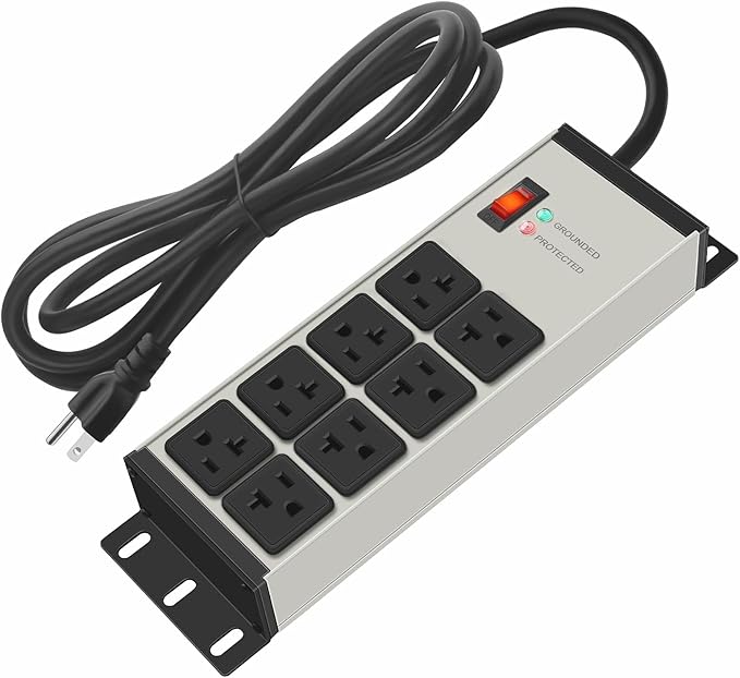 CCCEI Grey Heavy Duty Power Strip Surge Protector 20 AMP, 8 Outlets 12 Gauge by CCCEI