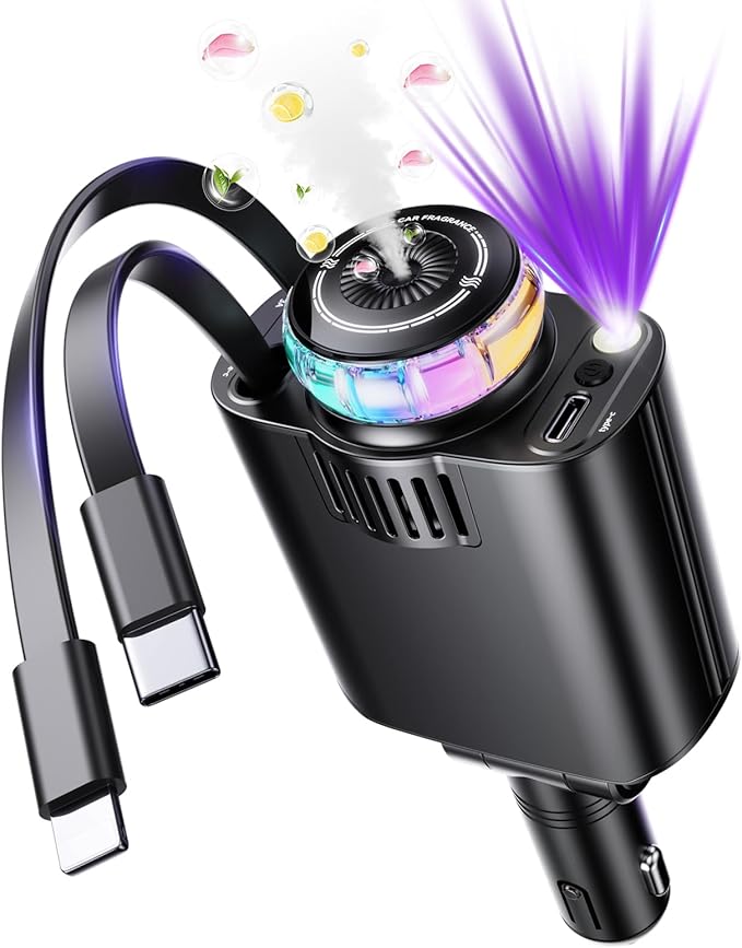Retractable Car Charger with Aromatherapy and Starlight, 5 in 1 USB C Car by LUIENAO