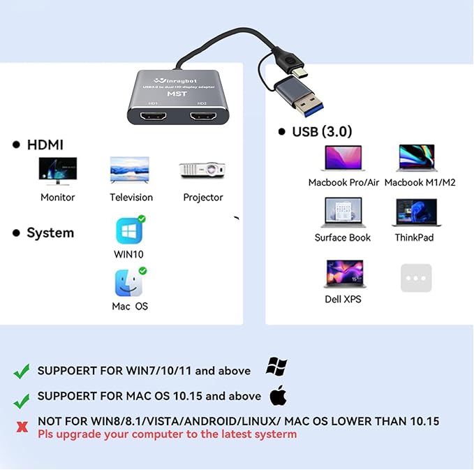 USB to HDMI Adapter for 2 Monitors-USB3.0 to Dual hdmi for 3 Monitors-USB to - Image 8