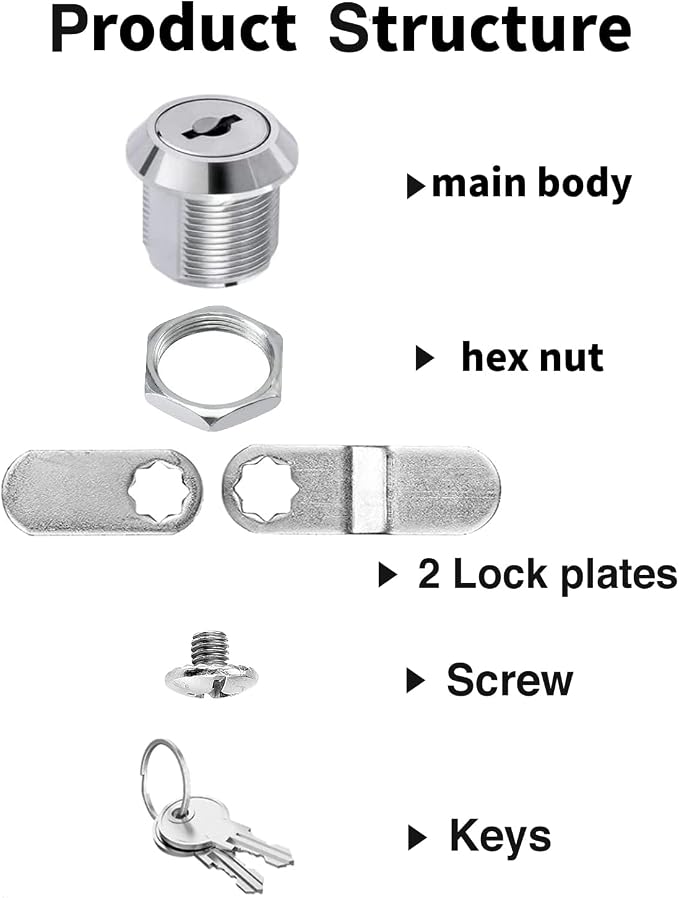 Cabinet Cam Locks Keyed Alike, 5/8'' Fits on 3/8'' Max Door Thickness, Secure - Image 2