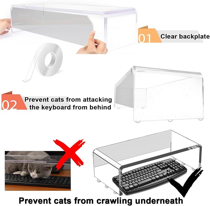 Clear Acrylic Monitor Stand Riser 20", Laptop Keyboard Cover cat Proof - Image 4