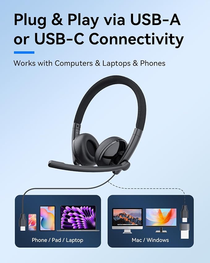 EMEET HS50 Wired Headset with Mic, On-Ear Computer Headphones with Noise - Image 7