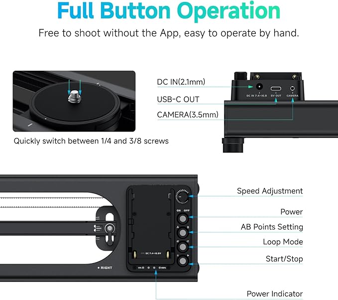 Accsoon Toprig 24inch/60cm Motorized Camera Slider, Button/APP Dual Control - Image 9