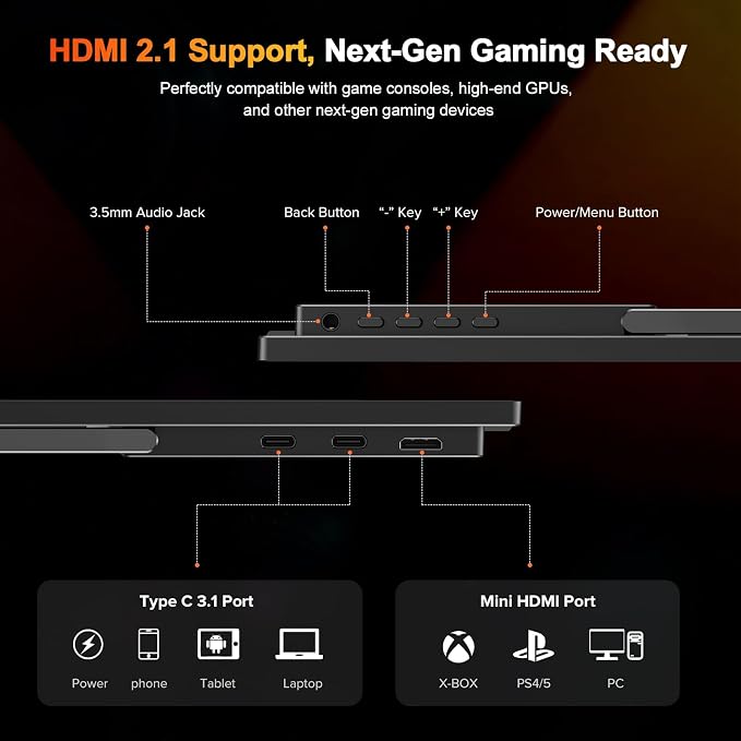 UPERFECT 2.5K 240Hz QLED Portable Monitor, Adaptive Sync HDMI 2.1 External - Image 8