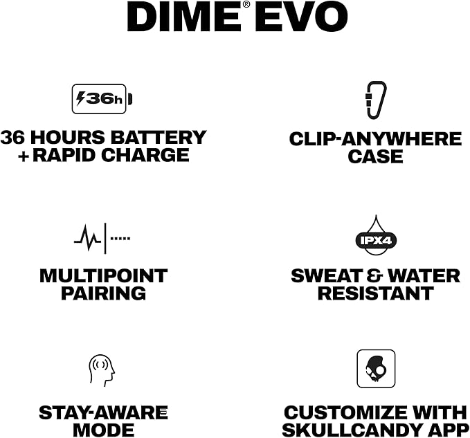 Skullcandy Dime Evo Wireless Earbuds, Noise Isolating Fit, Microphone - Image 10