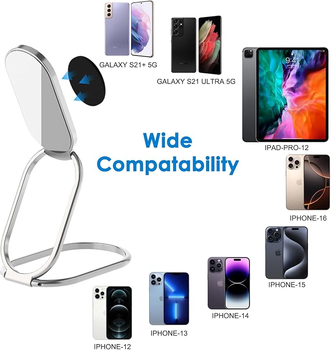 Phone Ring Holder Finger Kickstand, 360° Rotation Metal Phone Grip - Image 5