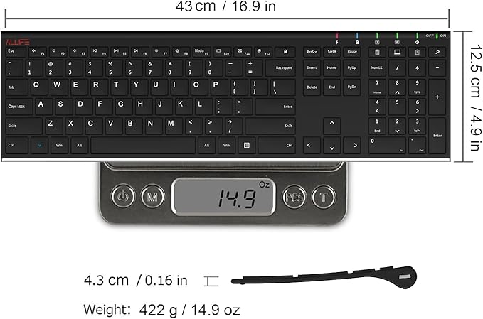 ALLIFE 2.4G Wireless Keyboard Stainless Steel Ultra Slim Full Size Keyboard - Image 6