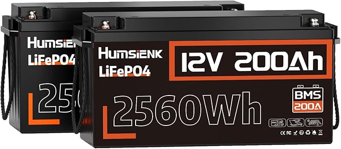 2PACK 12V 200Ah LiFePO4 Battery, Built-in 200A BMS, Rechargeable Deep Cycles by HumsiENK
