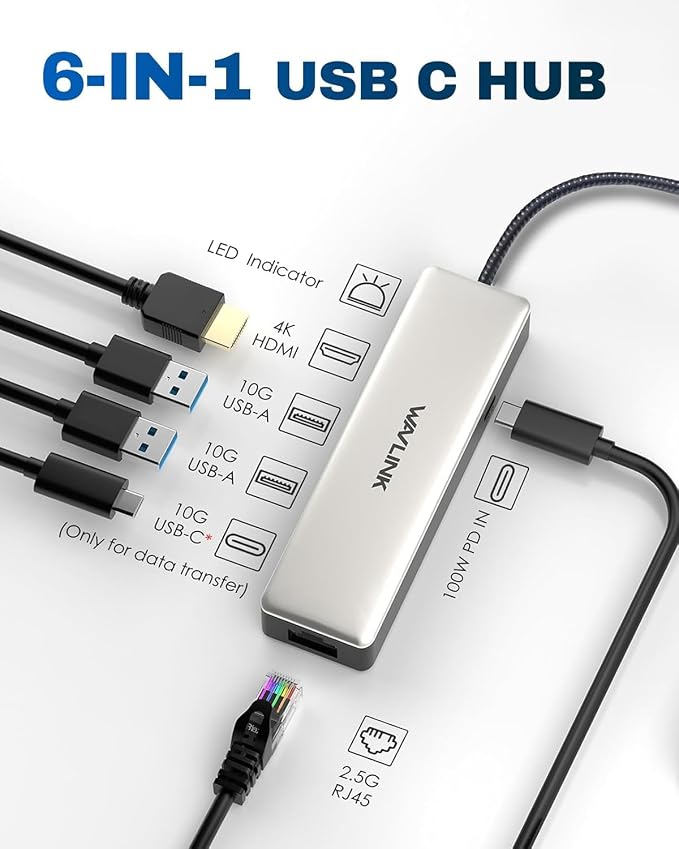 USB C Hub 2.5G Ethernet, WAVLINK 10Gbps USB C 3.2 Hub - Image 2