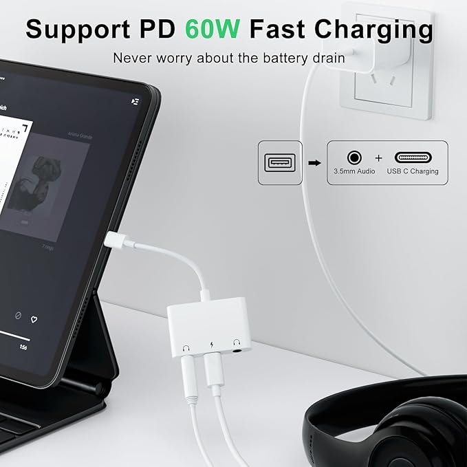 Headphone Adapter for iPad, Headphone Splitter for 2 Headphones, 3 in 1 USB C - Image 3